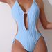 Abbigliamento da donna, tinta unita, senza schienale, con scollo all'americana, bikini intero, allacciato, sottile, da spiaggia, costume da bagno sexy_voghion.com
