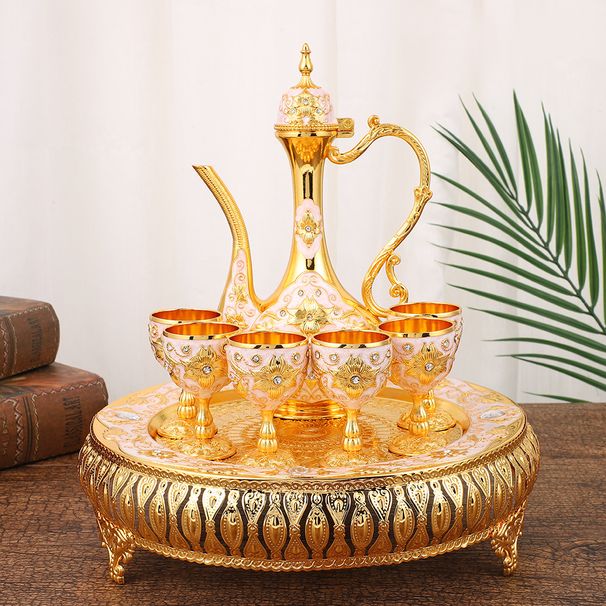 Home Furniture Light Luxury Wine Set Palace Style Home Desktop Ornaments Retro Zinc Alloy Exquisite Wine Glass And Wine Pot Set_voghion.com