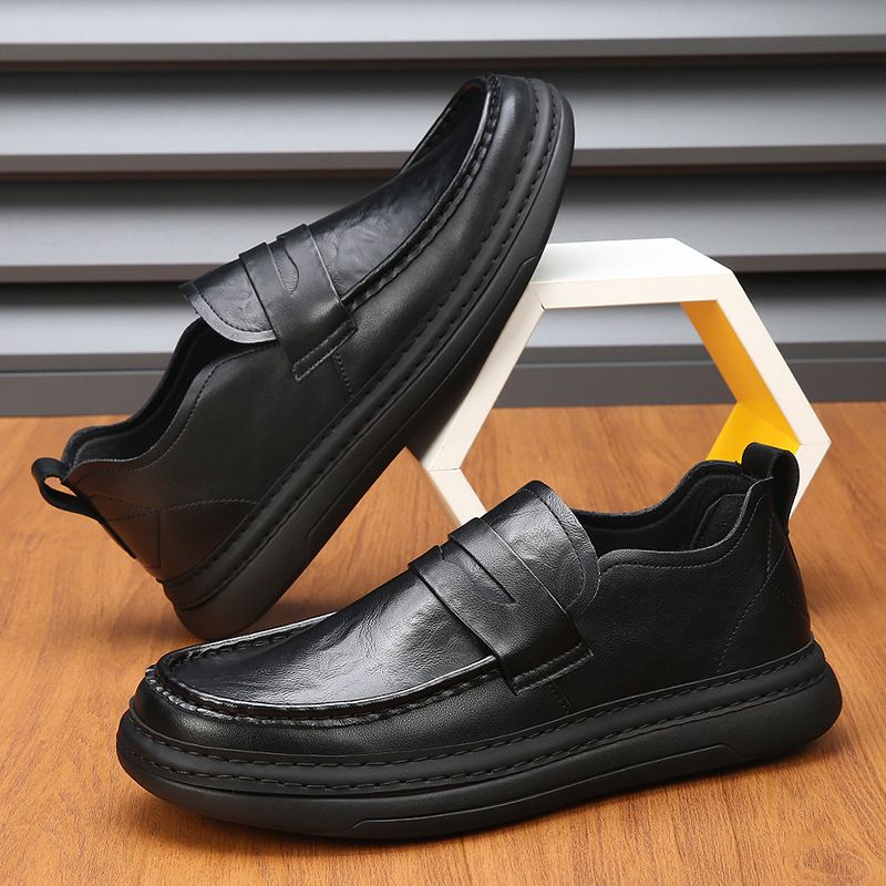Le Fu Men's Genuine Sole Soft Surface Autumn And Winter Lazy Cotton Comfortable With Plush Warmth Casual Leather Shoes_voghion.com