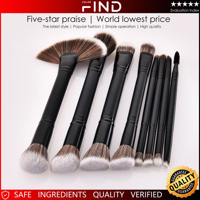 8 pcs black makeup brush set, double-ended design, professional facial makeup brushes FINDCOLOR factory direct sale_voghion.com