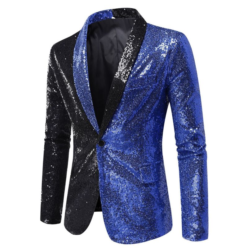 Completo da uomo con paillettes - Giacca da sera slim fit per eventi in discoteca, host e studio (nero e rosso/nero e argento)_voghion.com