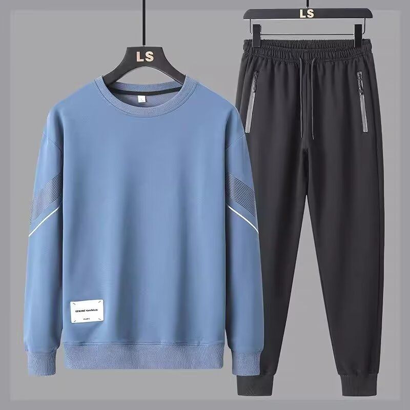 Frühling und Herbst Casual Sports Zweiteiliges Set Rundhalsausschnitt Große Größe Pullover Jogginghose Lose Vielseitig Anzug Herren_voghion.com