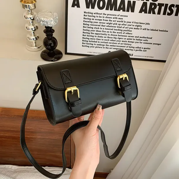Women's Leather Buckle Handbag Free Shipping Designer Simple Square Shoulder Crossbody Light Luxury High-end Texture_voghion.com