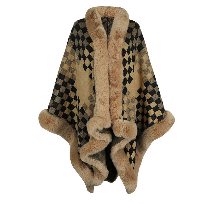 Women's Clothing women's fur collar shawl 2023 autumn and winter new thick warm knitted cloak_voghion.com