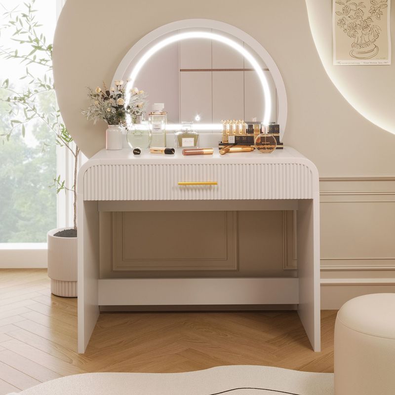 39" Makeup Vanity Table With Mirror Touch Screen Lighted Mirror, Dressing Table With Drawer For Bedroom, White_voghion.com