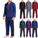 Men satin Silk Pama Set Sleepwear long sleeve Pjs suit top pants 2 pcs set_voghion.com