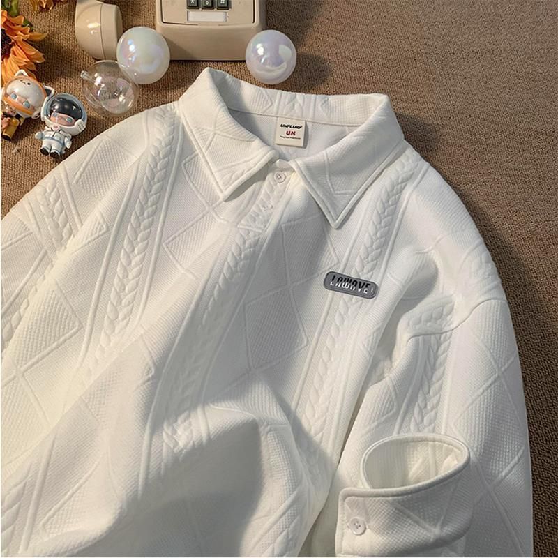 Felpa con colletto polo retrò da uomo, autunno e inverno, nuovo stile, giacca con risvolto in stile college, oversize e larga_voghion.com