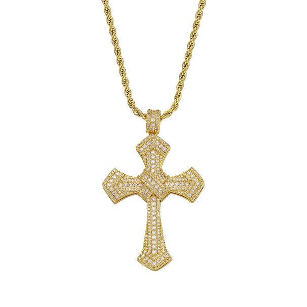 Collana con ciondolo a forma di croce hip hop per uomo e donna con zirconi cubici, accessorio di moda unisex alla moda, catena intrecciata da 24 pollici in oro o argento_voghion.com