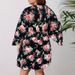 Plus size clothes elegant floral print long sleeved plus size dress for spring and summer vacation, loose lotus leaf sleeves, A line mid length skirt_voghion.com