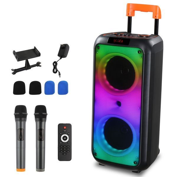 8in Wireless Portable Bluetooth Karaoke Speaker With TF/USB/AUX/FM/TWS, LED Disco Light, Bluetooth 5.0 For Outdoor Home Party_voghion.com