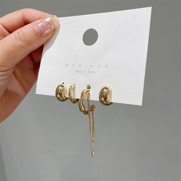 Nuovo set di orecchini a catena irregolare Dongdaemun, eleganti orecchini a cerchio in argento, stile minimalista, senza fori, per donna_voghion.com