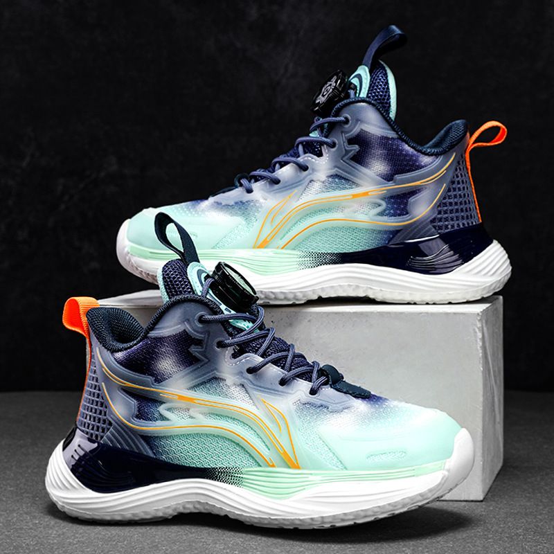 Children's Shoes Boys Sports Shoes Spring Rotating Buckle Children's Basketball Shoes For Middle And Large Children Mesh Breathable Boys Running_voghion.com