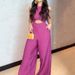 Women's Clothing summer new women's clothing solid color round neck sleeveless fashion hollow wide leg jumpsuit_voghion.com