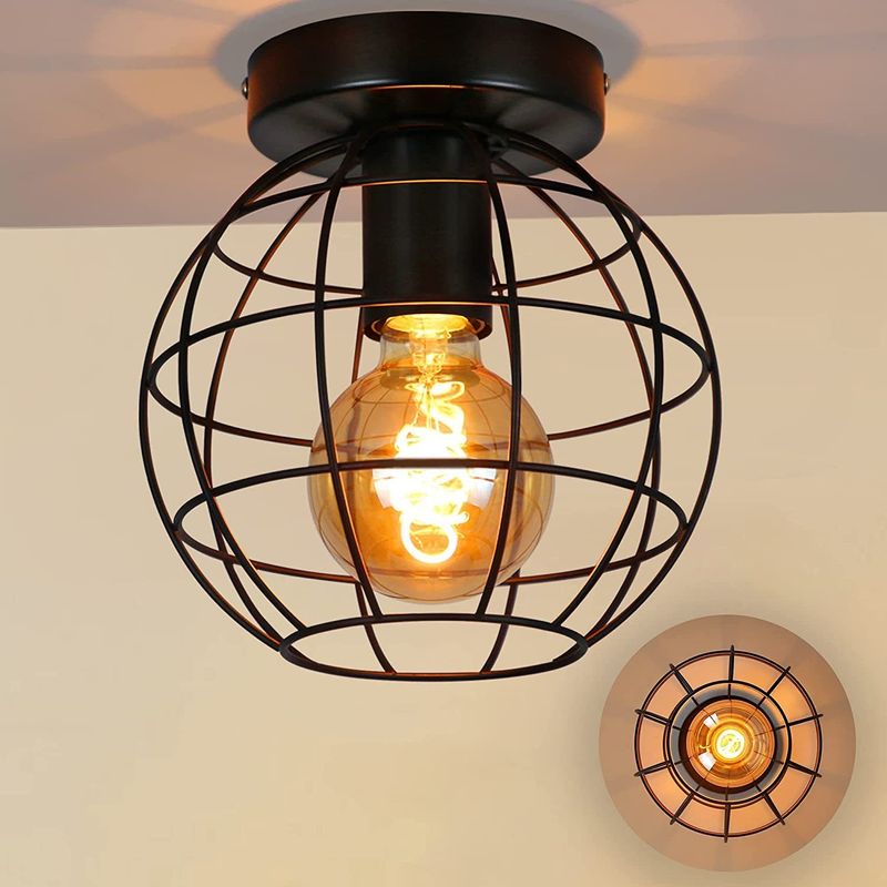 Deckenlampe Vintage Deckenleuchte Metall - Industrial Flurlampe Schwarz E27 Lampenschirm Treppenhauslampe Retro Deckenbeleuchtung Für Küche Wohnzimmer_voghion.com