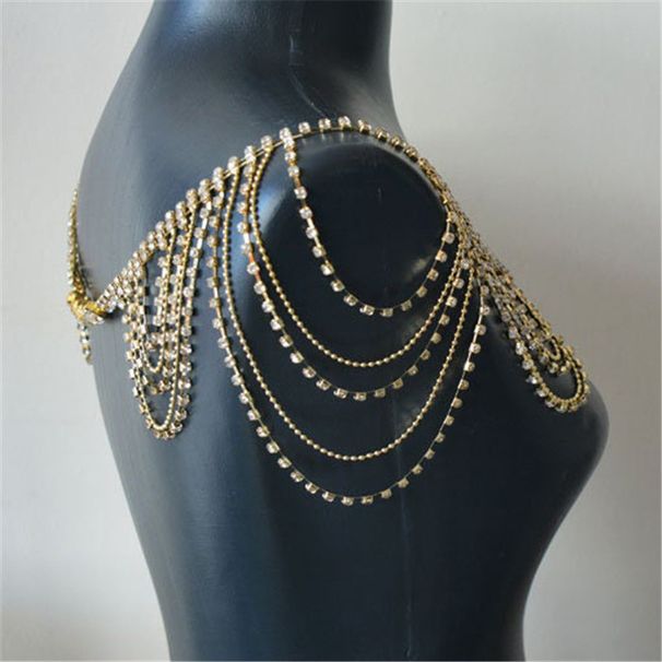 mehrlagige Quaste Schulter BH Rückenkette Brautparty Strass Körpergurt Halskette_voghion.com