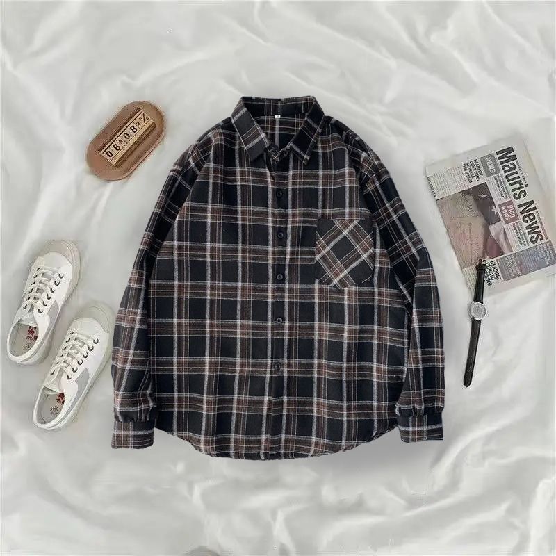 2025 Vintage Plaid Shirts Frauen Herbst Langarm Oversize Button Up Hemd Koreanische Mode Casual Herbst Outwear Tops Blusas Mujer_voghion.com