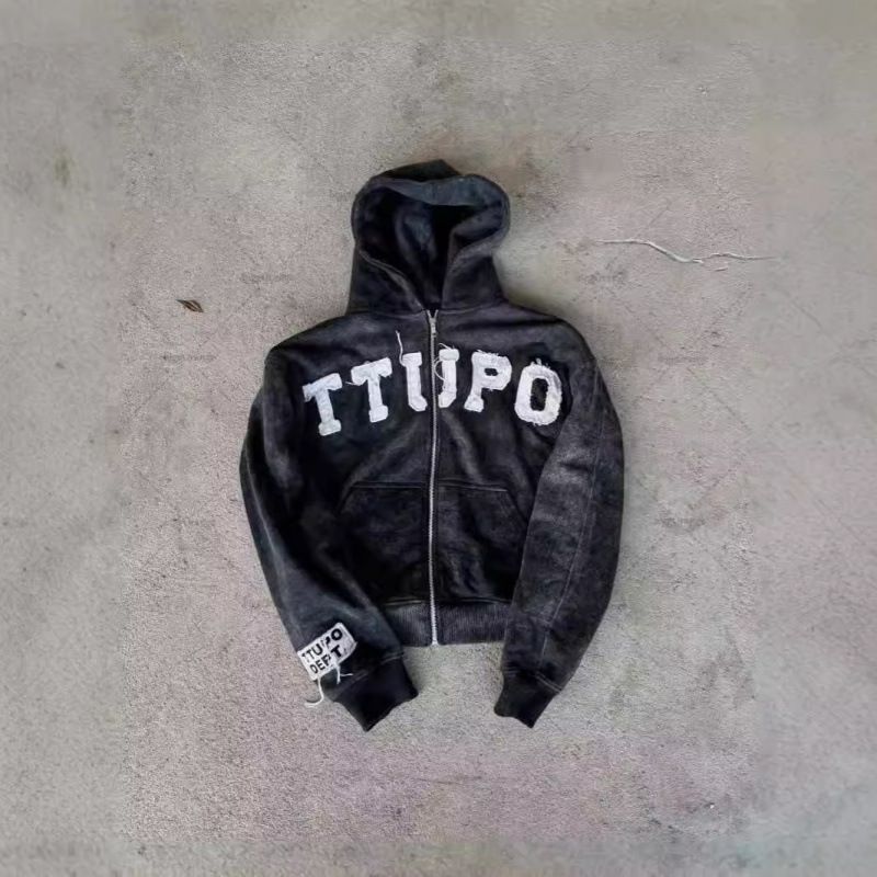 Retro High Street Y2K Trendy Marke Brief Druck Casual Paar Pullover Mit Kapuze_voghion.com