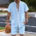 2025 Sommer Herrenbekleidung Hemd Lässig Lose Kurzarm Shorts Strand Set_voghion.com
