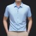 CT Summer New Short Ice Silk Seamless Non-Iron Striped Print Turn-Down Collar Middle-Aged Half Sleeve Shirt Men's Clothing_voghion.com