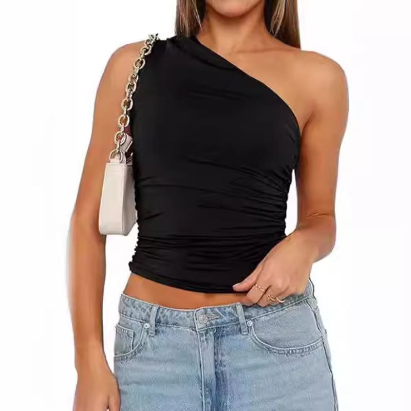 Dameskleding Zomer Hot Girl Bretels Unieke Off Shoulder Tops Voor Vrouwen, Bottoming T-shirts, Navel Blootgevende Kleding Voor Vrouwen_voghion.com