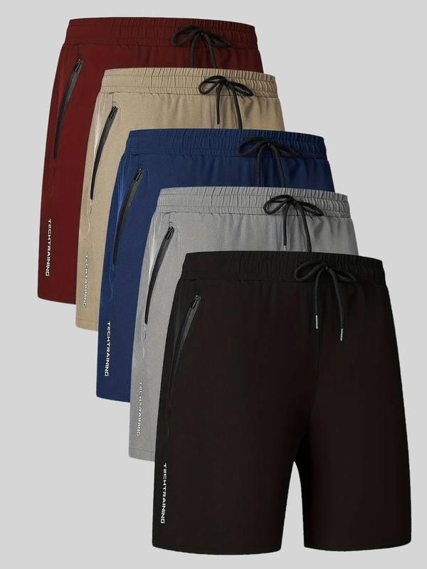 Herreshorts med bogstavprint og snøre i taljen, afslappede, behagelige, åndbare shorts med lige ben og lommer, shorts til mænd, herreunderdele til daglig udendørs brug_voghion.com