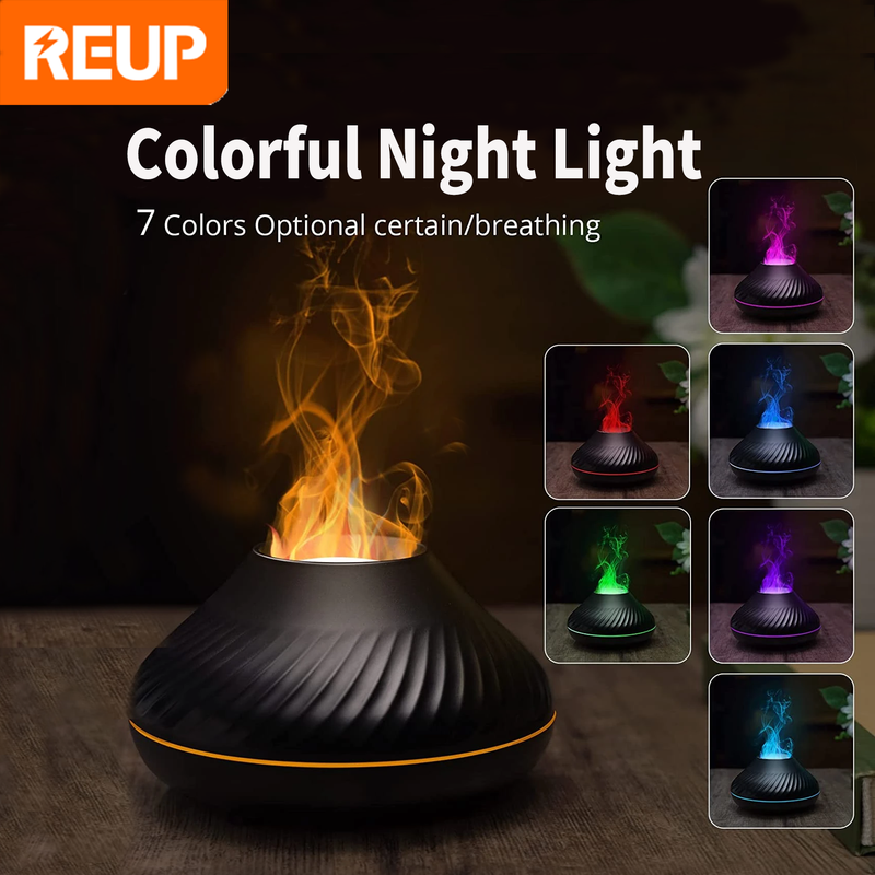 Diffusore di aromi a fiamma vulcanica Lampada a olio essenziale 130 ml Umidificatore portatile USB con luce notturna colorata Fragranza Casa_voghion.com