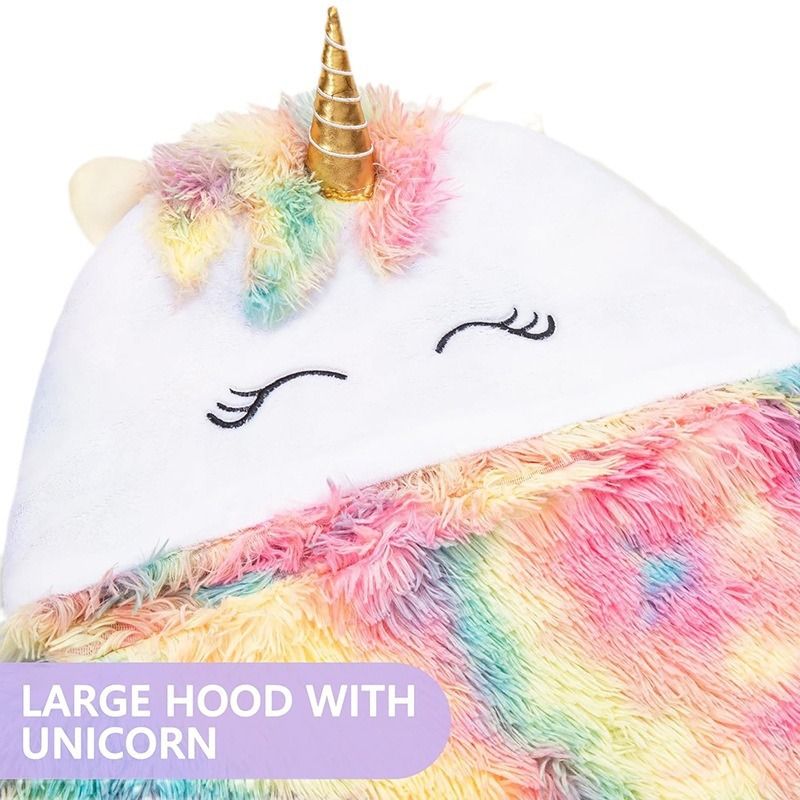Women's clothing Unicorn cartoon casual home wear hooded thickened warm lamb cloak flannel shawl hooded bathrobe for women_voghion.com