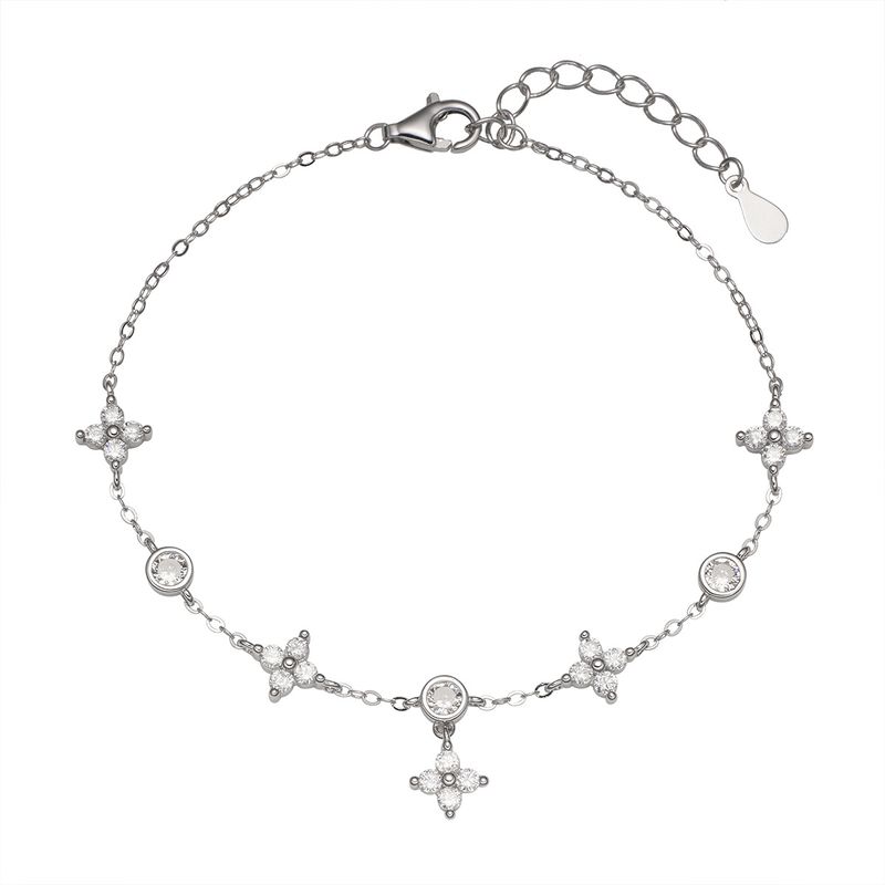 S Silbernes vierblättriges Kleeblatt-Armband für Frauen, geometrischer Zirkon, eingelegtes leichtes Luxus-Nischendesign, voller Himmel, Stern, trendig_voghion.com