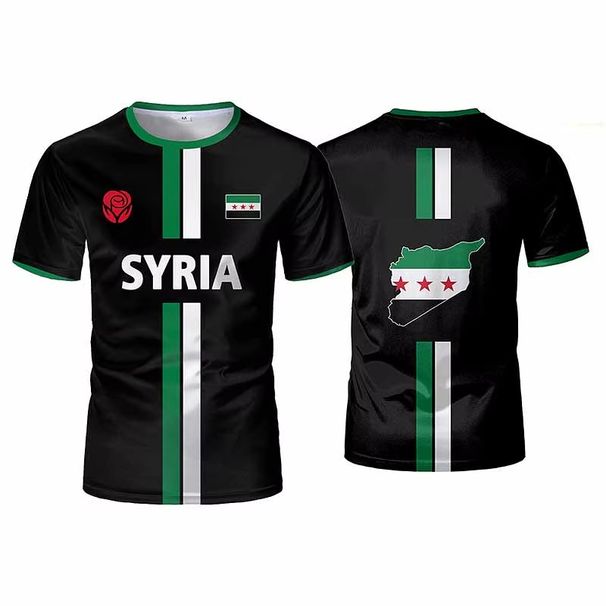 Neues T-Shirt mit 3D-Druck für Syrien-Fußball, syrische Flagge, Trikot für Männer/Frauen, übergroßes lässiges Kurzarm-T-Shirt, Unisex-Tops/T-Shirts_voghion.com