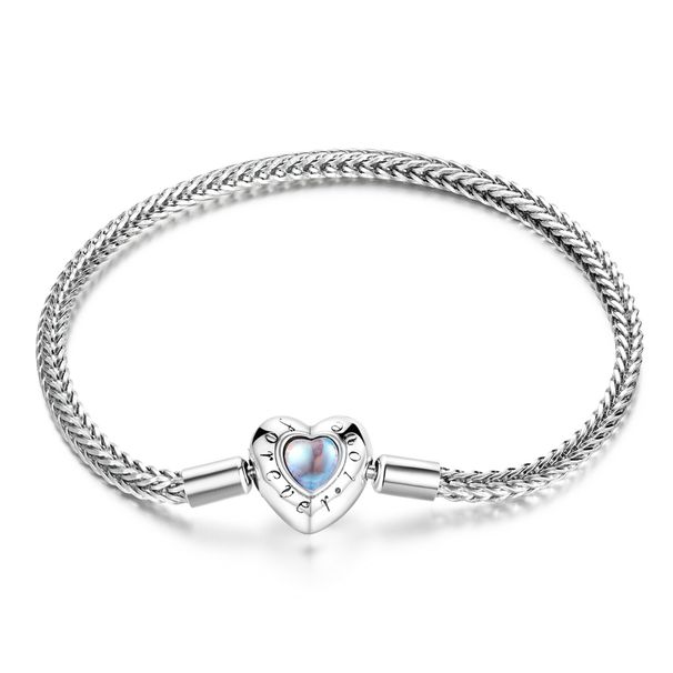 Heart-Shaped Moonstone Basic Bracelet ,925 Sterling Silver Bracelet For Women, Compatible With Most Charm Beads_voghion.com