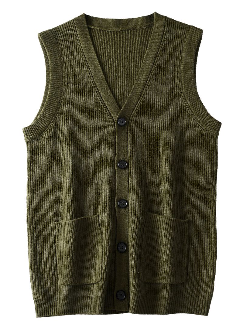 Gilet da uomo con scollo a V, senza maniche, lavorato a maglia, con bottoni, modello cardigan grande e alto_voghion.com