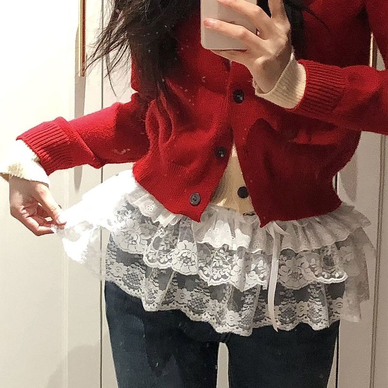 Korean Ballet 2025 Plus Size For Women New Heavy Lace Trim Short Skirt Apron_voghion.com
