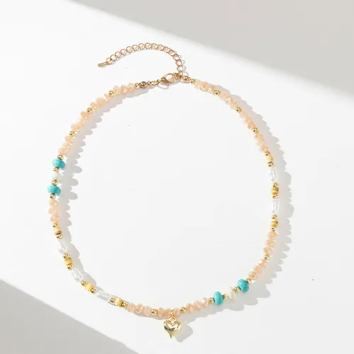 Strand einfache Stil bunte künstliche Kristall Perlen Damen Halskette_voghion.com