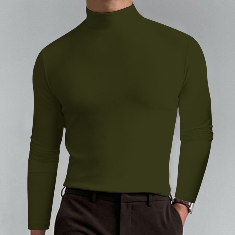 Herretøj Efterår og vinter Højhalset Langærmet T-shirt Herre Bottoming Skjorte Komfortable Ensfarvede Toppe_voghion.com