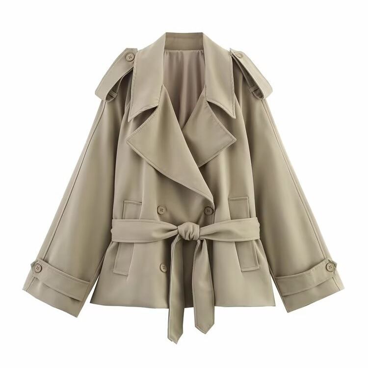 2025 Neue Damenmode High-End-Taillenbindung Lässiger kurzer Trenchcoat_voghion.com