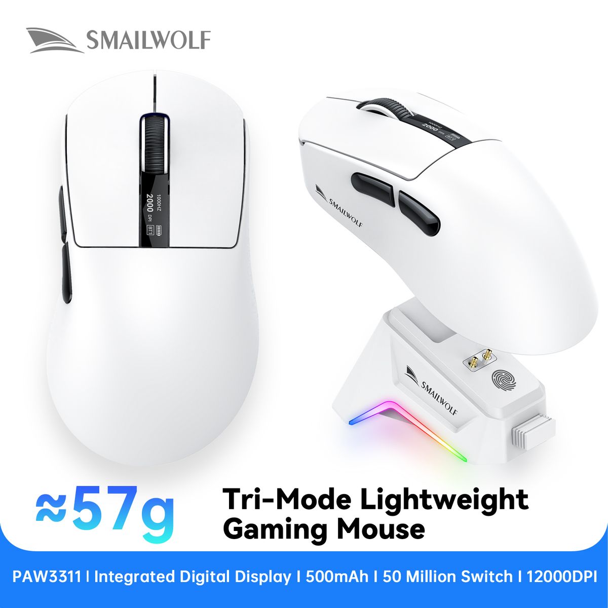 Mouse da gioco wireless Bluetooth Smailwolf M6 con sensore PAW3311, commutazione a tre modalità, magnetico_voghion.com