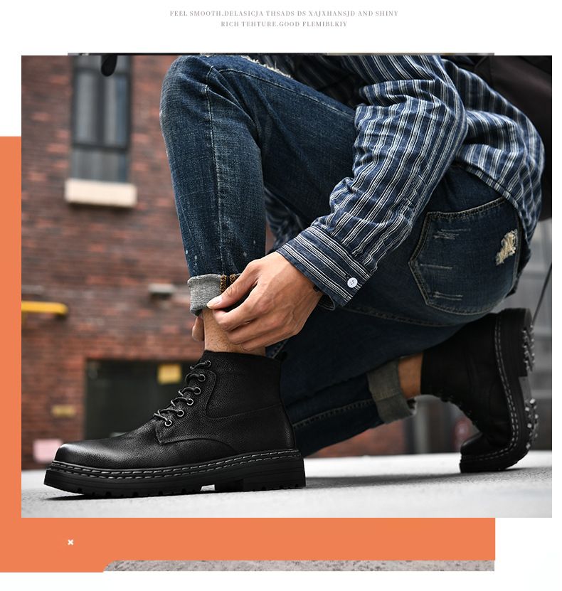 Men's Thick-soled Martin Boots Men's Short Boots Leather Boots Fleece Thermal Boots Tooling Boots_voghion.com