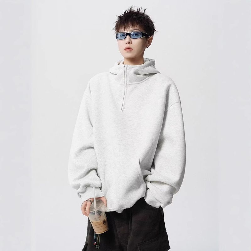 Spring New Half Zipper Heavy Hoodie Men's American Loose Design Jacket Rascal Style Top_voghion.com