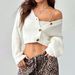 Women's Short Button-Up Knit Cardigan – Oversized Cropped Sweater Coat With Polo Collar, Lightweight Acrylic Blend For Fall & Winter_voghion.com