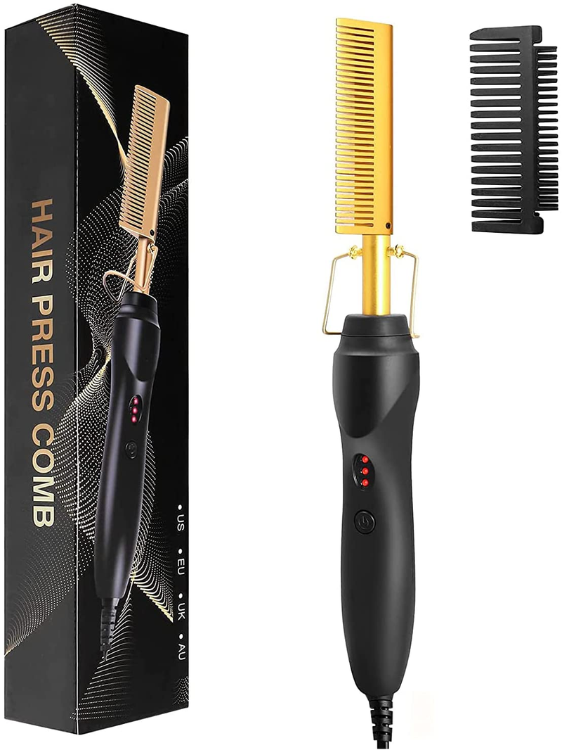 2 in1 Hot Comb Hair Straightener Electric Heating Comb Fast Heating Portable Travel Anti-Scald Beard Straightener Press Comb_voghion.com