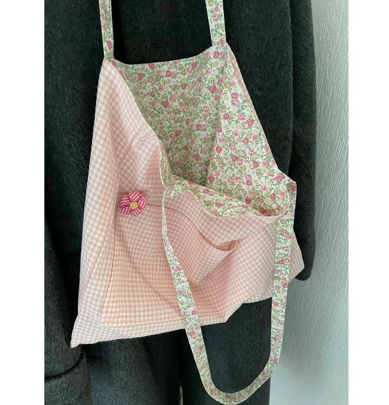 Summer Versatile Shoulder 2024 Minimalist Fragmented Canvas Sweet Beauty Large Capacity New Checkered Tote Bag_voghion.com
