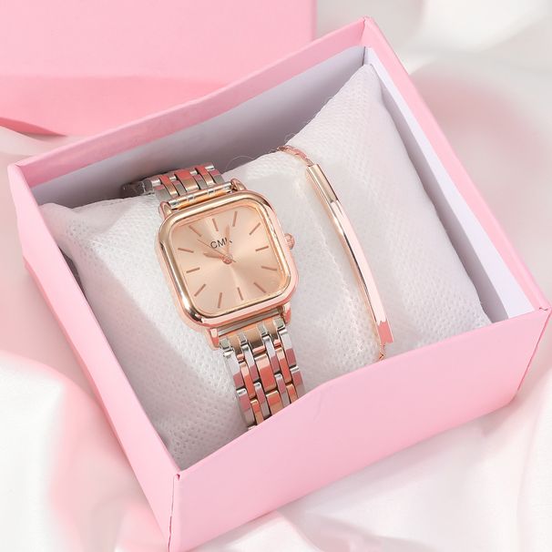 Ladies' new style, elegant, niche, simple and versatile steel band quartz small square watch + simple personality bracelet set_voghion.com