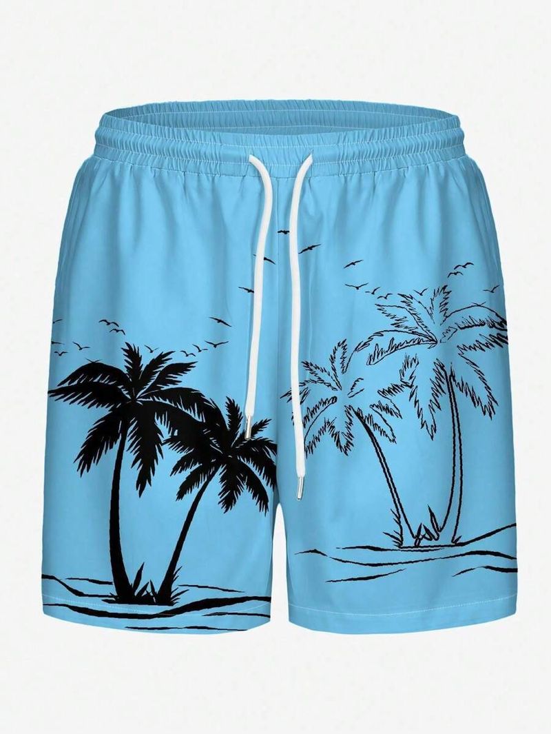 Pantaloni da spiaggia casual con stampa digitale 3D e motivo a cocco da uomo_voghion.com