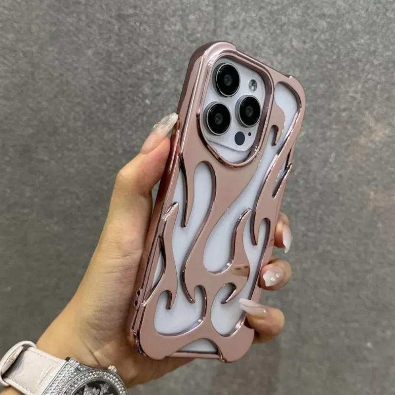 Nuova custodia per telefono con motivo a fiamma 3D per iPhone 16 11 12 13 14 15 ProMax Plus Fashion Hollow Slim Antiurto Protettiva morbida_voghion.com