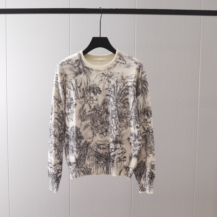 Women's jungle tiger print round neck pullover long-sleeved sweater base layer slim slim sweater_voghion.com