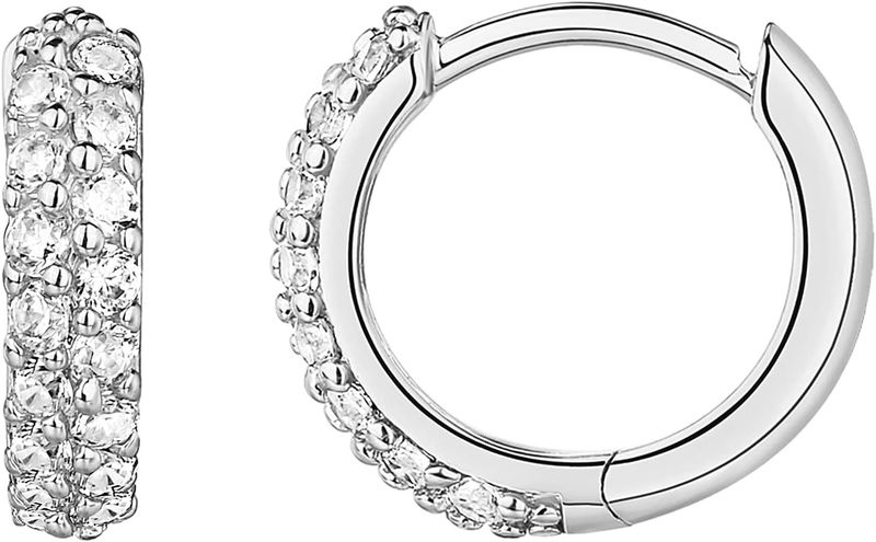 Orecchini a cerchio Huggie in argento sterling placcato oro 14 carati con zirconi cubici | Piccoli orecchini a cerchio rotondi Huggie alla moda per donna, placcati in oro_voghion.com
