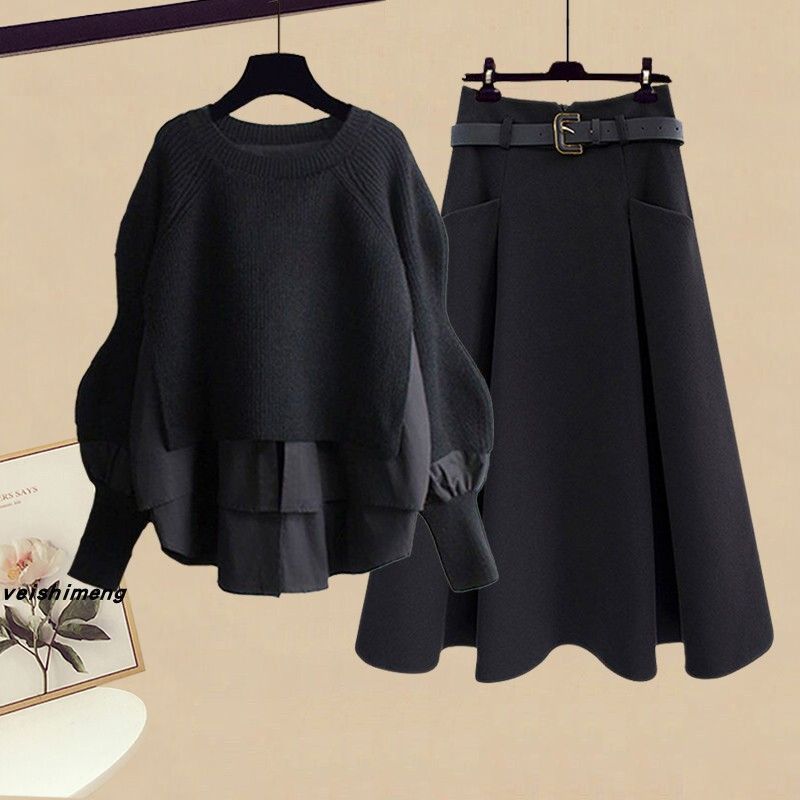 Damenbekleidung Große Größen Herbstanzüge für Damen Neuer Stil Lazy Style Zweiteilige Oberteile Schmaler Rock Zweiteiliger Anzug_voghion.com