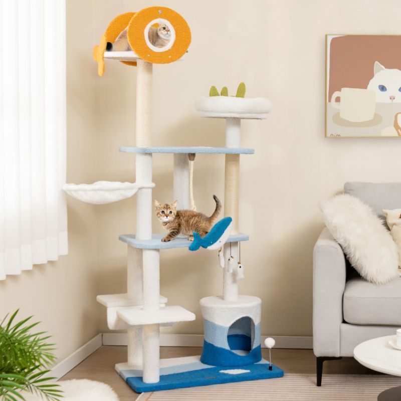 Multi-level Ocean-themed Cat Tree Tower With Sisal Covered Scratching Posts_voghion.com