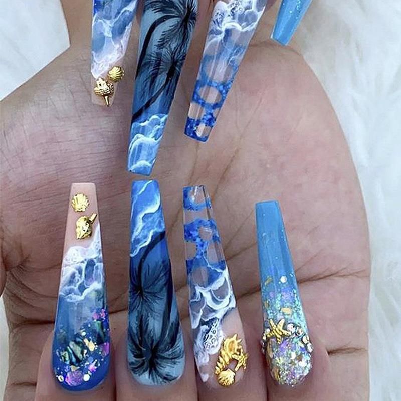 24 stuks roze bloem draagbare valse nageltips lange vierkante nepnagel met strass ontwerp acryl doodskist volledige co_voghion.com