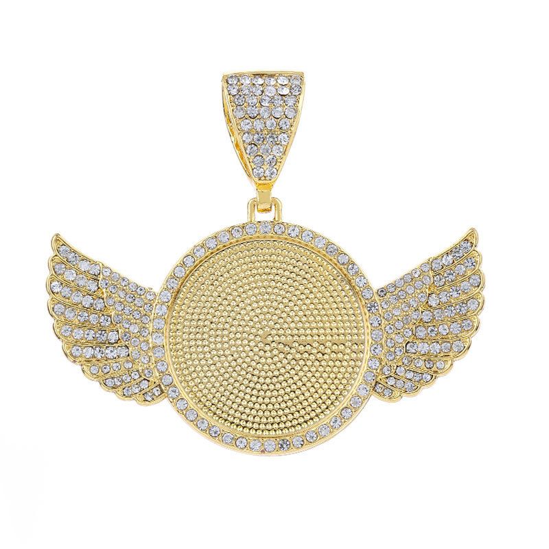 Ciondolo portafoto con ali d'angelo di diamanti, design personalizzato, cubano, di grande successo transfrontaliero europeo e americano_voghion.com